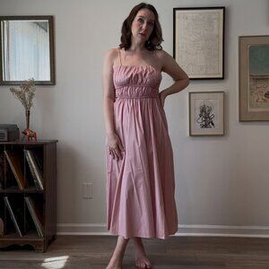 NWT - Rose pink gathered-waist midi sundress